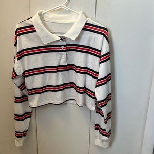White/red/black striped long sleeve crop